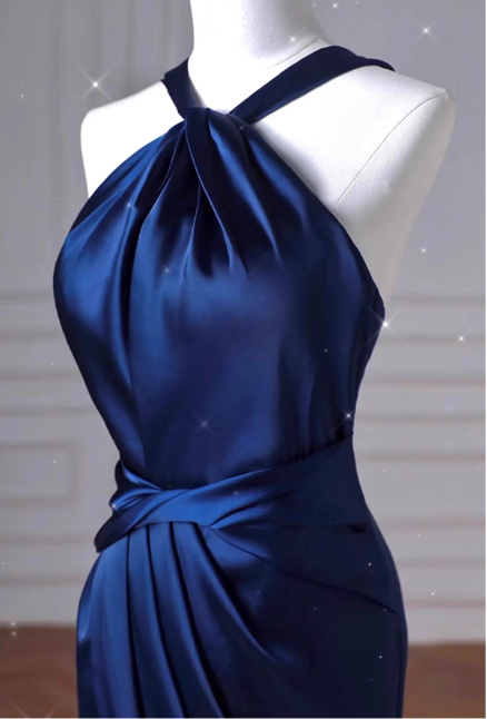 Vintage Royal Blue Satin Prom Dress Mermaid Evening Gown Party Dress Formal Dress DP6978