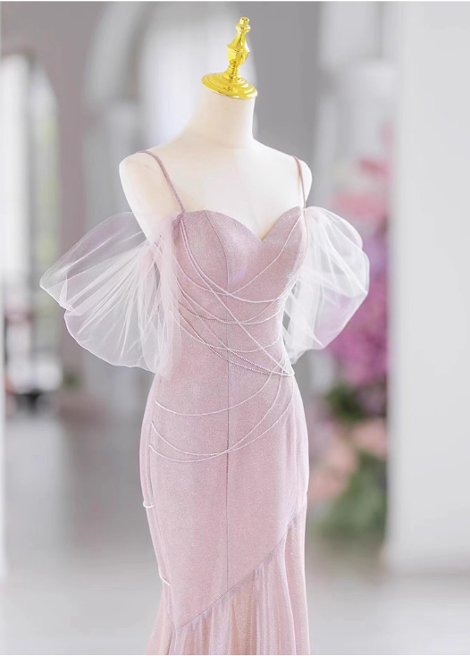 Vintage Pink Mermaid Prom Sweetheart Evening Gown Spaghetti Strap Party Dress Long Formal Dress DP6993