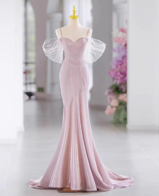 Vintage Pink Mermaid Prom Sweetheart Evening Gown Spaghetti Strap Party Dress Long Formal Dress DP6993