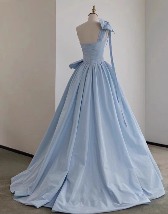 Vintage Sky Blue A-Line Prom Evening Gown One-shoulder Party Dress Long Formal Dress DP6994