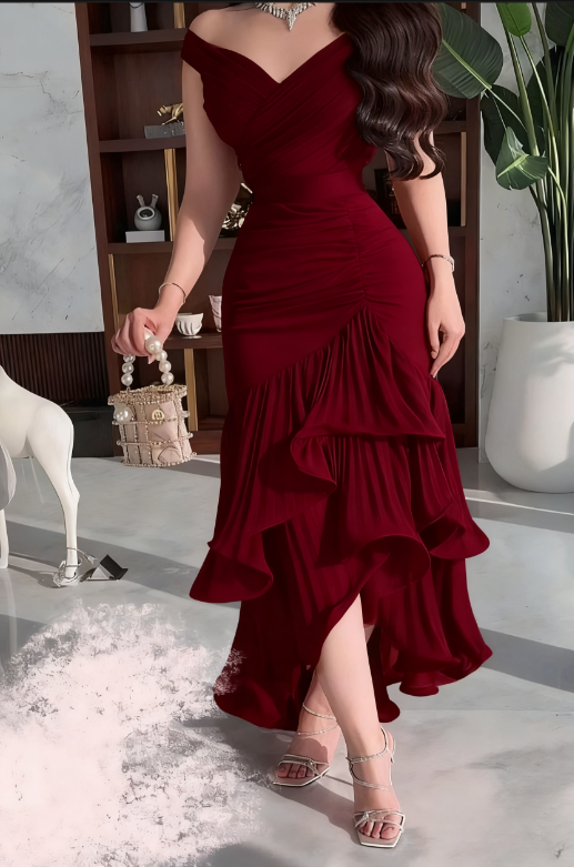 Elegant Sheath Chiffon Prom Dress Off-the-shoulder Party Dress Formal Dress DP7001