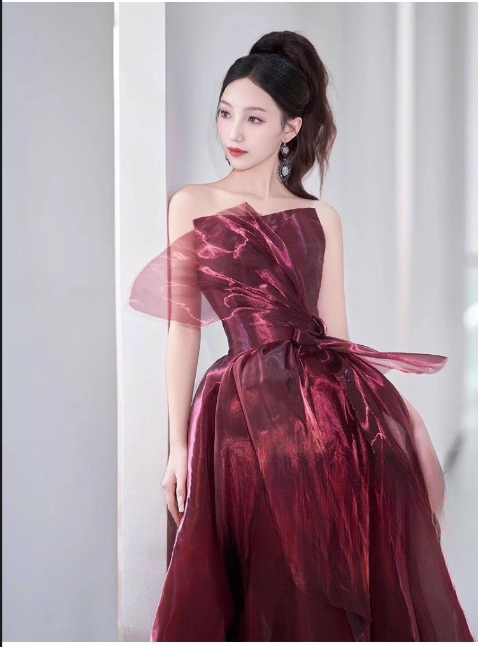 Vintage Burgundy Strapless Evening Dress A-Line Quinceañera Ball Gown DP7077