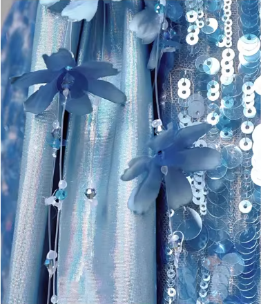 Robe de bal glamour bleu ciel à sequins, fourreau, bustier, maxi, DP7094