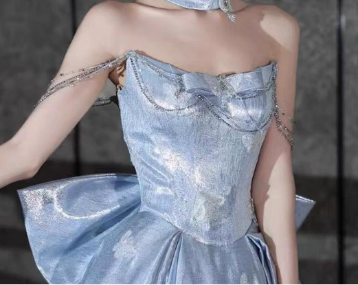 Glamorous Light Blue Iridescent Strapless Oversized Bow 3D Butterfly Quinceanera Ball Gown DP7219