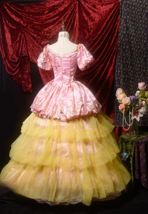 Glamorous Pink Sequined Embroidery Tiered Tulle Puff Sleeves Sweet 16 Quinceanera Ball Gown DP7304