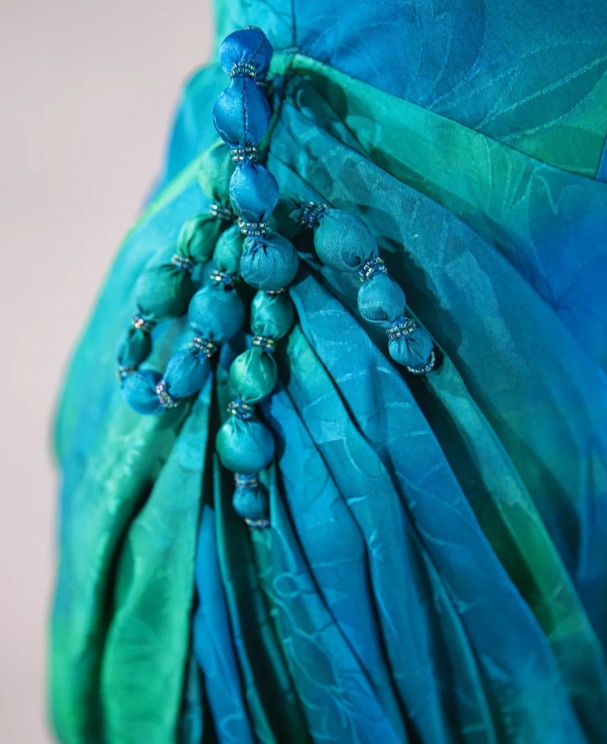 Gorgeous Teal Tie-Dye Mermaid Beaded Strap Ruched Formal Evening Gown DP7448