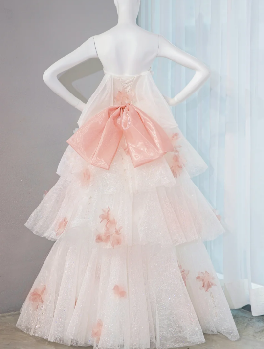 Gorgeous Pink Tiered Tulle 3D Floral Strapless Sweet 16 Quinceanera Ball Gown DP7449