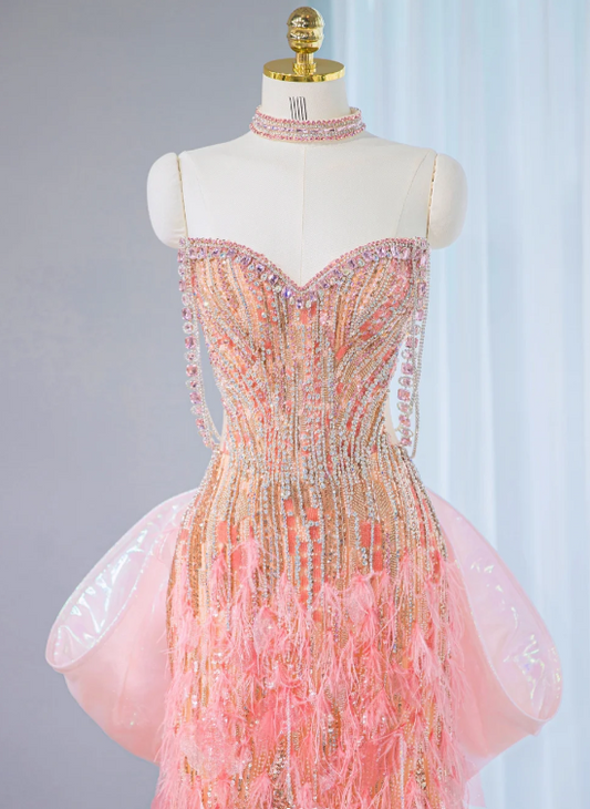 Gorgeous Sequin Strapless Sweetheart Shimmering Tulle Evening Gown DP7452