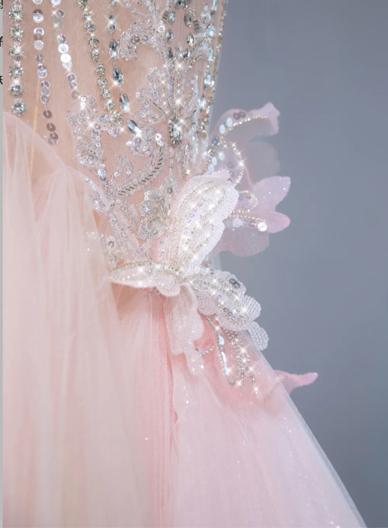 Glamorous Pink Ombre Tulle Mermaid Off-Shoulder Beaded Formal Ruffled Evening Gown DP7455