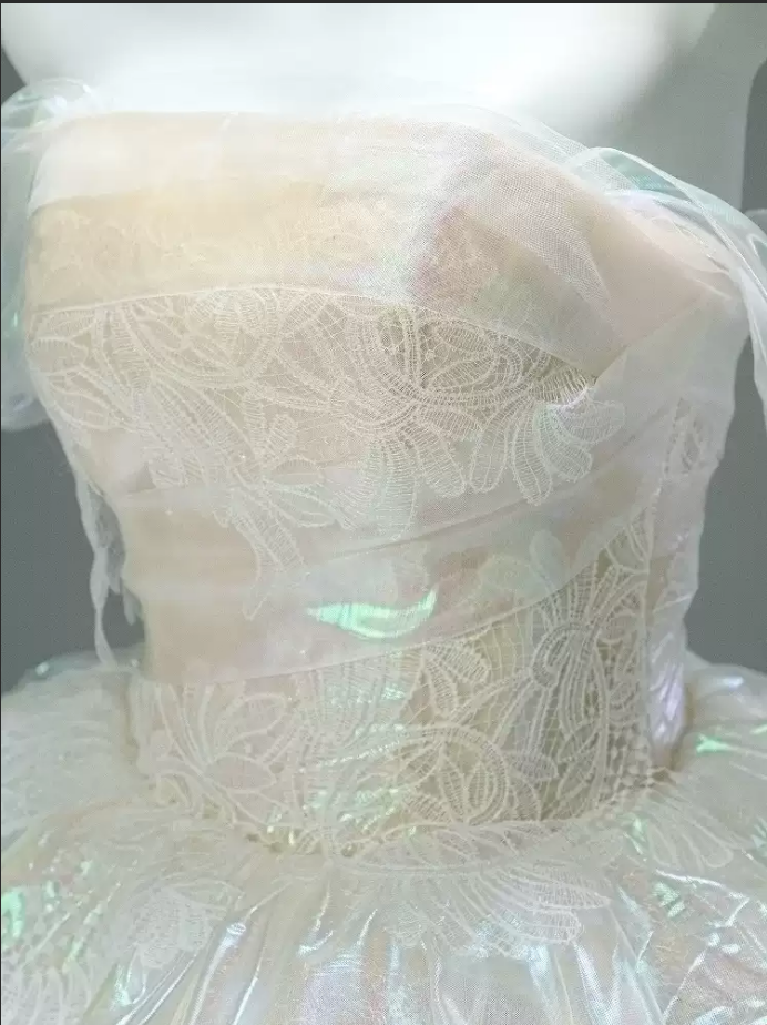 Gorgeous Iridescent Organza Off-Shoulder Ruffled Tiered Sweet 16 Quinceanera Ball Gown DP7462