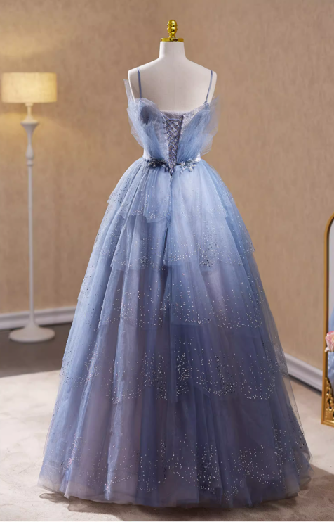 Chic Light Blue Glitter Tulle Spaghetti Strap Sweet 16 Quinceanera Ball Gown DP7508