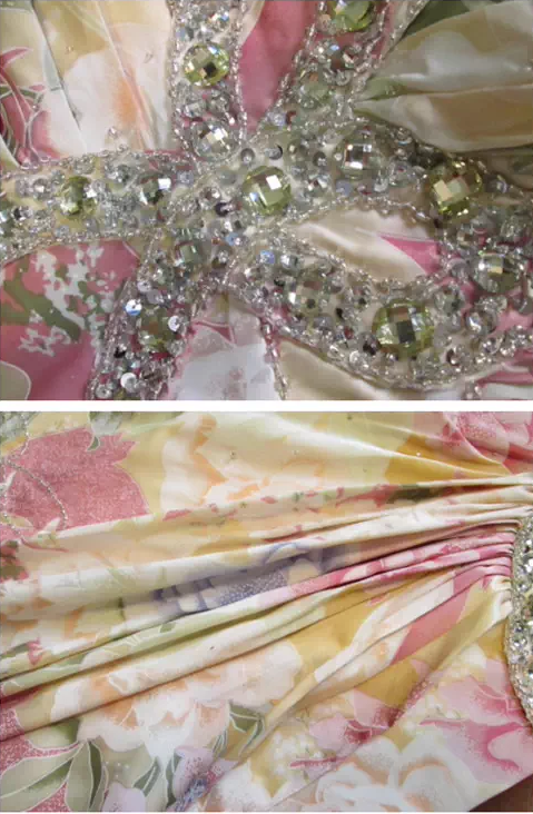 Romantisches Abendkleid mit Blumenmuster, V-Ausschnitt, perlenbesetztem Oberteil, Midi-Länge, Ballkleid DP7606