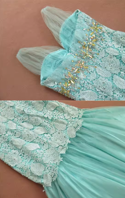 Glamorous Mint Green Mermaid Cocktail Dress Lace Bodice Tulle Ruffle Prom Dress DP7611