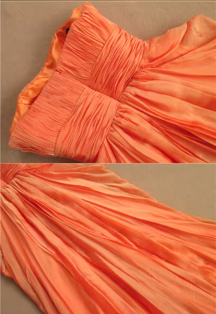 Wunderschönes orangefarbenes, trägerloses Abendkleid mit Perlenbesatz am Oberteil, Chiffon-Abendkleid DP7613