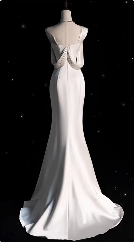Elegant Satin One-Shoulder Mermaid Draped Wedding Dress DP7673