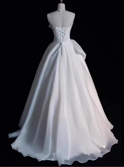 Vintage Ivory Satin A-Line Ruffled Wedding Dress DP7684
