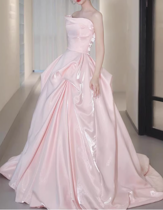 Vintage rosa Satin One-Shoulder Raffkleid für Sweet 16, Prinzessinnen-Ballkleid DP7707