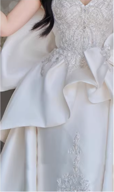 Glamorous Satin Sheath Oversized Bow Beaded Embroidery Wedding Dress DP7736