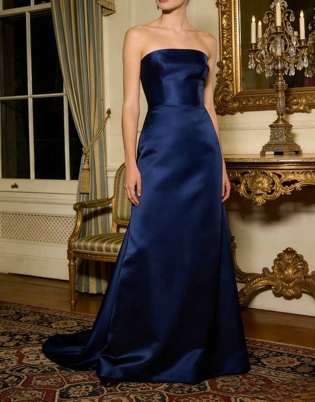 Vintage Burgundy Satin Evening Gown A-Line Strapless Prom Dress DP7773