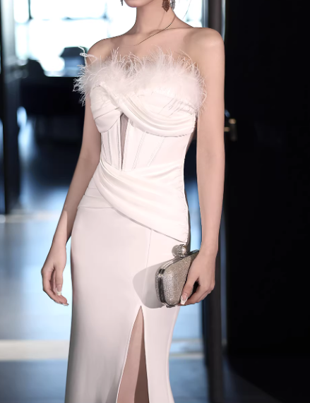 Vintage weißes Glitzer-Abendkleid mit Neckholder, Schlüssellochausschnitt und Meerjungfrauen-Stil, DP7789