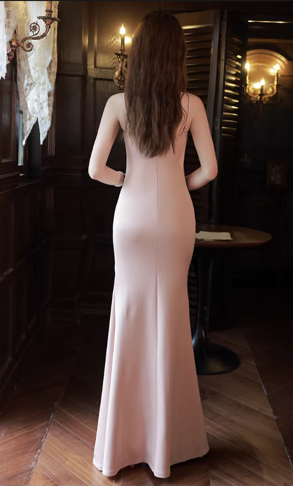 Elegant Sparkling Light Pink Sequin Sheath Evening Gown Spaghetti Straps Sweetheart High Slit Prom Dress DP7823