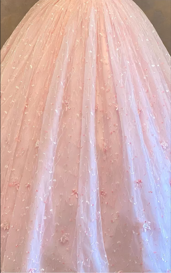 Robe de bal vintage rose à bretelles spaghetti et appliqués floraux pour Sweet 15 ou Quinceañera DP7934