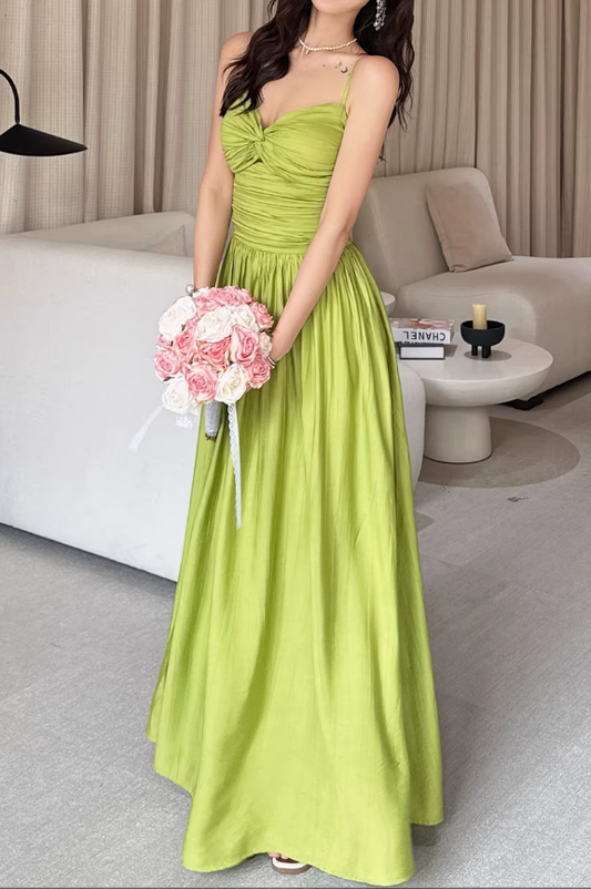 Vintage Spaghetti Strap Maxi Prom Dress Ruched High Slit Cocktail Party DP8238