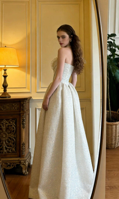 Elegant Glitter Strapless A-Line Lace Evening Gown DP8562