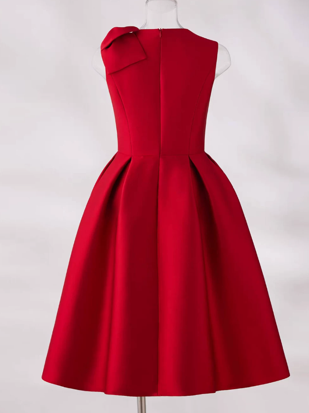 Elegant Red Satin Sleeveless Bow A-Line Homecoming Dress DP8743