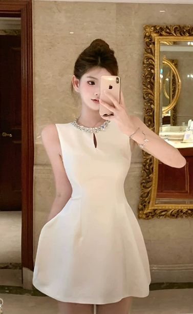 Elegant Champagne Sleeveless Beadede A-Line Homecoming Dress DP8746