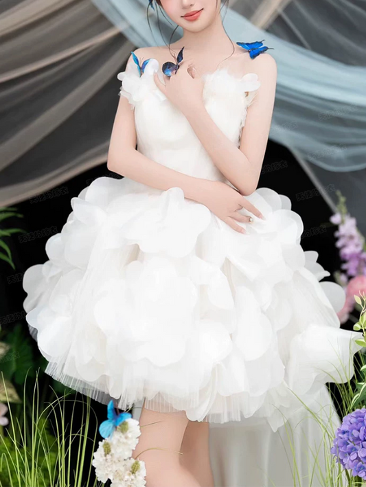Cute White Strapless 3D Floral Petal A-Line Homecoming Dress DP8796