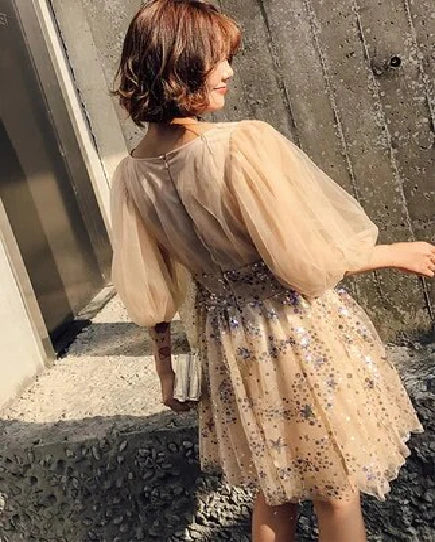 Chic Shiny Champagne Sequin Homecoming Dress V-neck Party Dress Short A-Line Cocktail Dress, DP6620