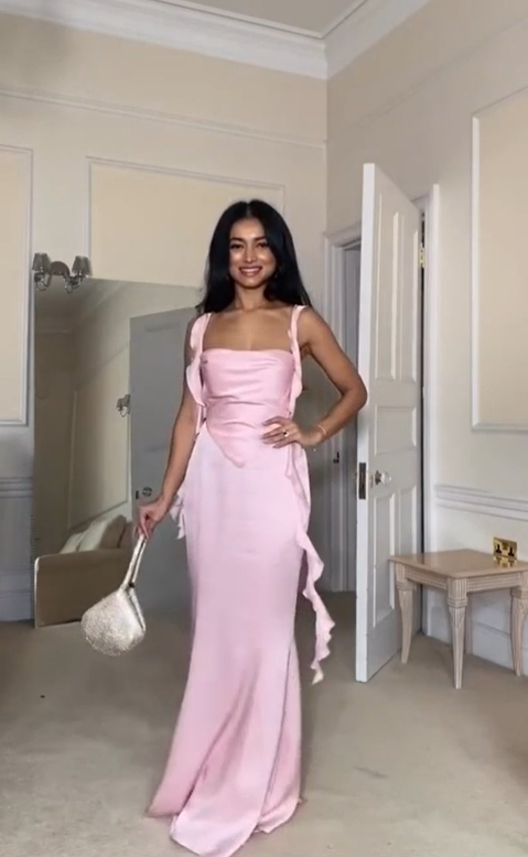 Elegantes, rückenfreies Meerjungfrauen-Partykleid mit Trägern und Schlitz auf der Rückseite, DP2462