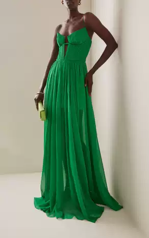 Green A-Line V Neck Straps Chiffon Long Prom Dress Wedding Guest Dress,DP1507