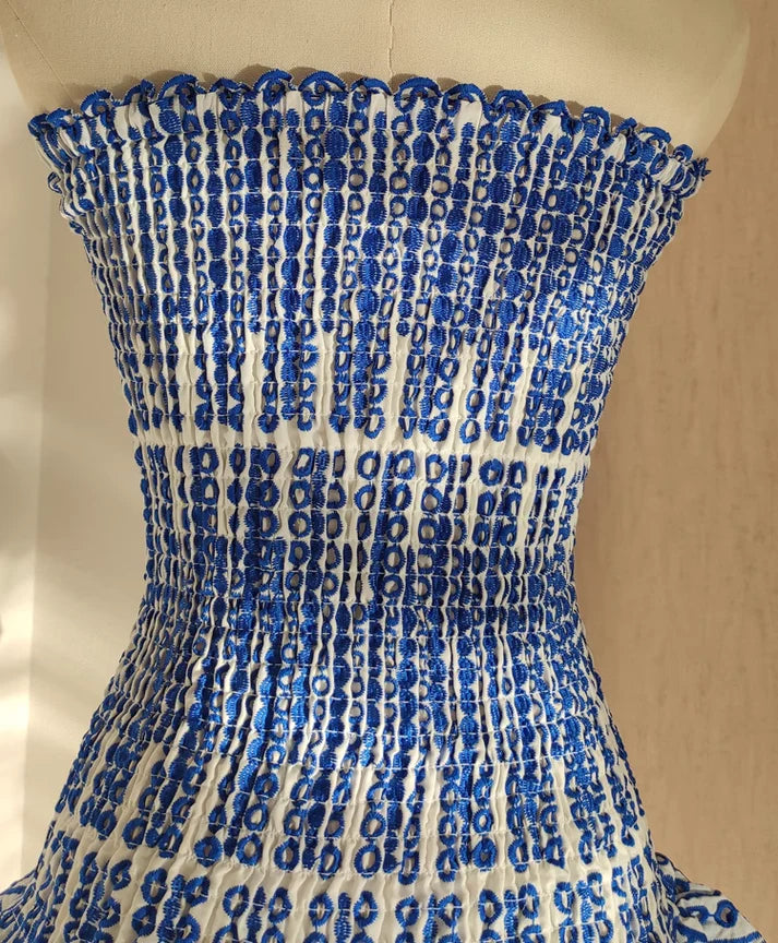 Robe de soirée mini bustier à motif bleu foncé vintage DP6035