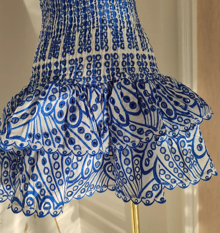Robe de soirée mini bustier à motif bleu foncé vintage DP6035