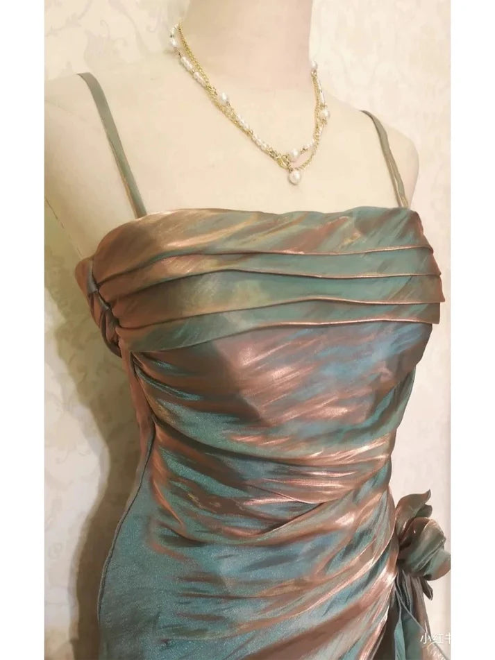 Vintage Elegant Spaghetti Strap Mermaid Ruffles Prom Dress Evening Dress DP6331