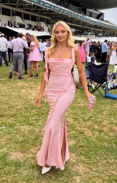 Elegantes, rückenfreies Meerjungfrauen-Partykleid mit Trägern und Schlitz auf der Rückseite, DP2462