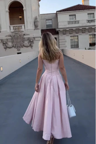Elegant Pink Sweetheart Strapless Corset Satin Floor Length Ball Gown DP8662
