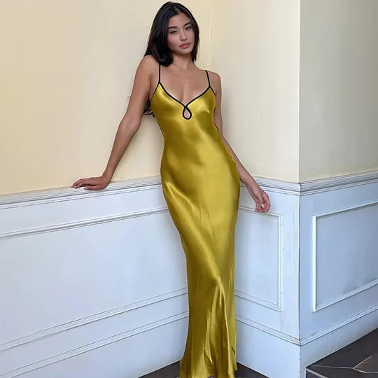 Robe de bal vintage en satin, fourreau, bretelles spaghetti, robe de soirée longue, robe formelle DP6695
