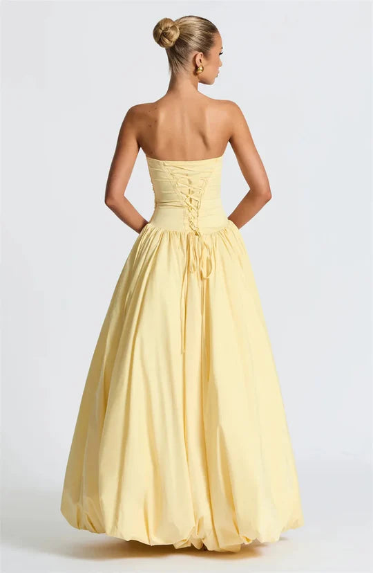 Charmantes, blassgelbes, trägerloses Ballkleid in A-Linie, trägerloses Abendkleid mit Schnürung, formelles Kleid DP6688