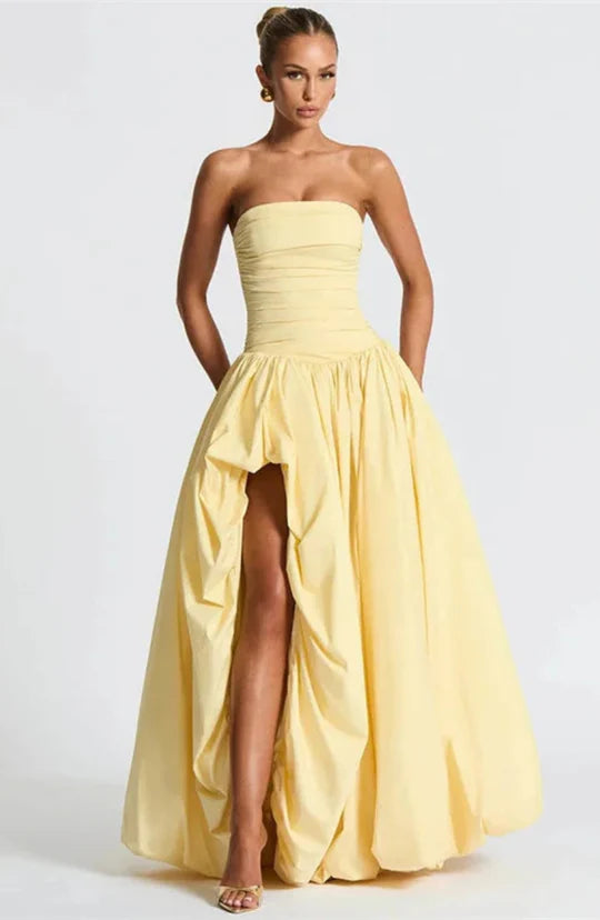 Charmantes, blassgelbes, trägerloses Ballkleid in A-Linie, trägerloses Abendkleid mit Schnürung, formelles Kleid DP6688