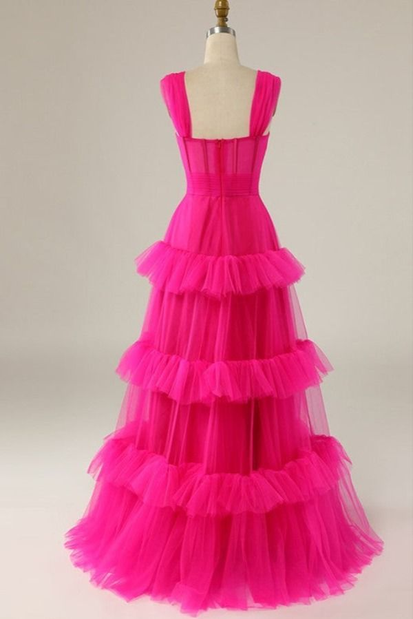 Hot Pink Sweetheart Multi Layers Tulle Prom Dresses Formal Dresses,DP0228