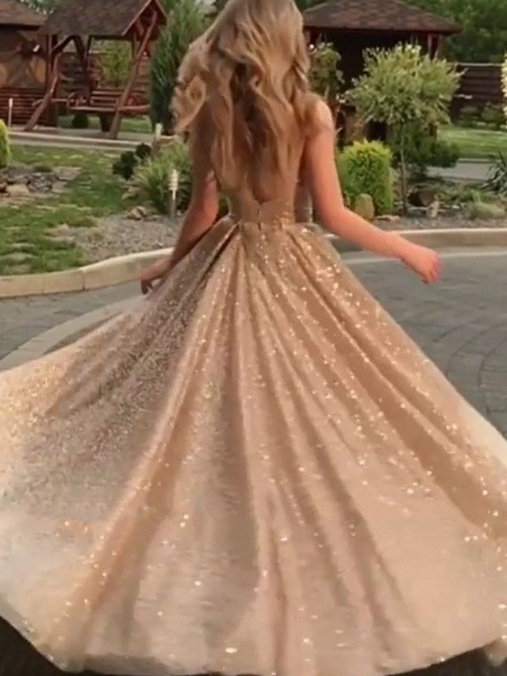 Lovely Champagne A-line Sequins Prom Dresses Evening Dresses,DP0170