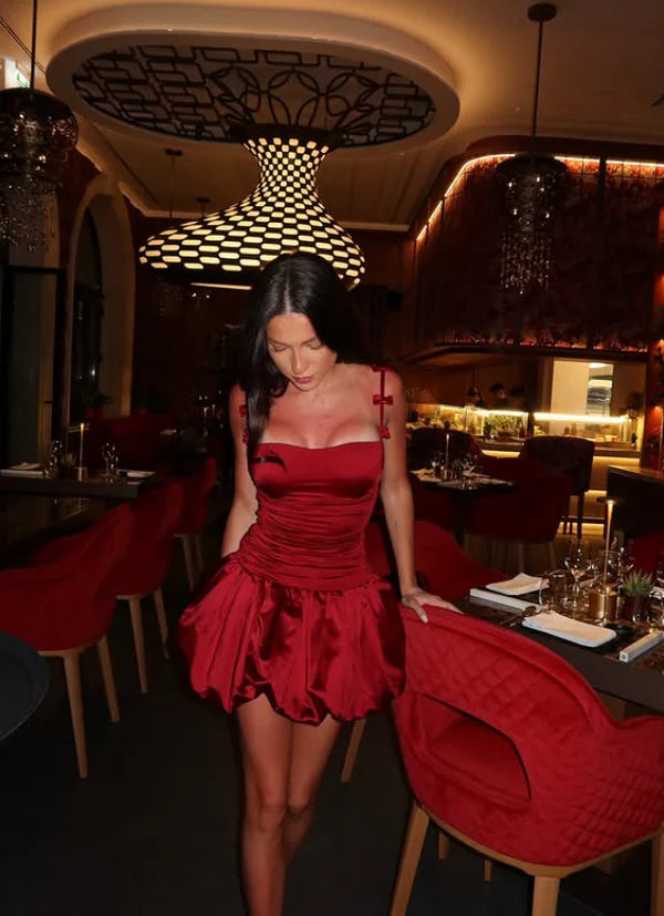 Vintage Burgundy Satin Spaghetti Strap Short A-Line Party Dress Cocktail Dress Homecoming Dress DP6489