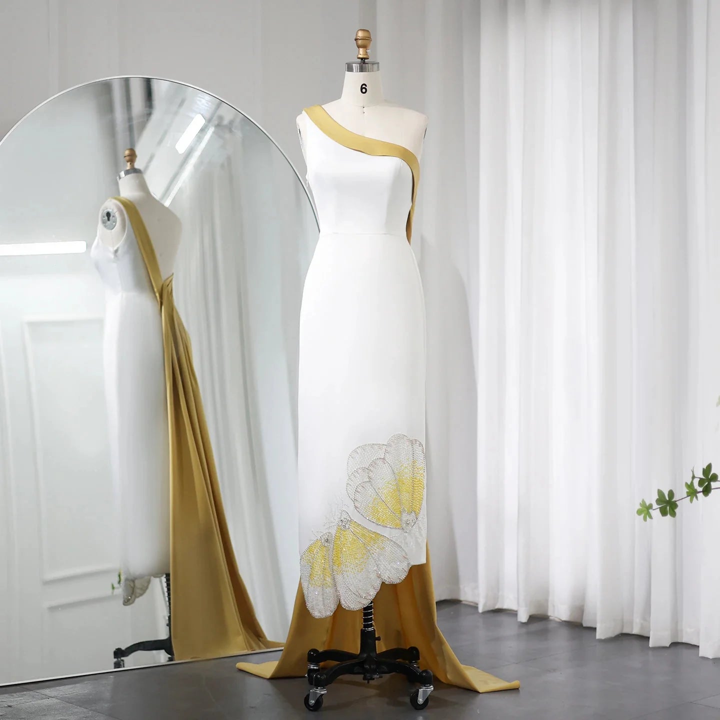 Vintage Schmetterlingsdesign Perlenbesetztes One-Shoulder-Meerjungfrauen-Abendkleid, DP6534