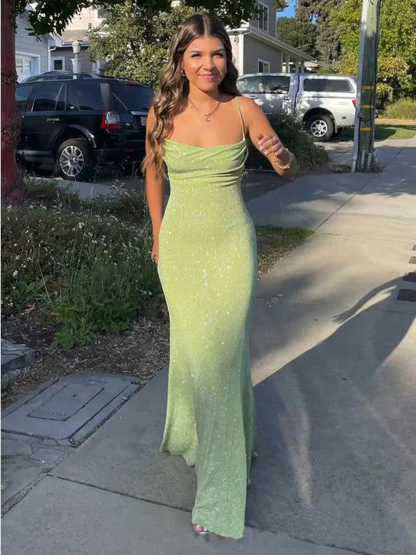 Sexy Grüne Meerjungfrau Spaghettiträger Maxi Lange Ballkleider,DP0226