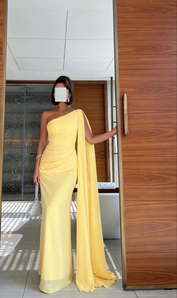Robe de bal longue jaune asymétrique en tulle, robe de soirée formelle, DP852