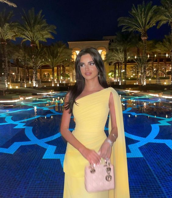 Robe de bal longue jaune asymétrique en tulle, robe de soirée formelle, DP852