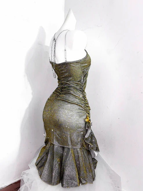 Vintage Green Spaghetti Strap Ruffled Hem Hem Short 16th Birthday Party Dress Homecoming Dress DP6041